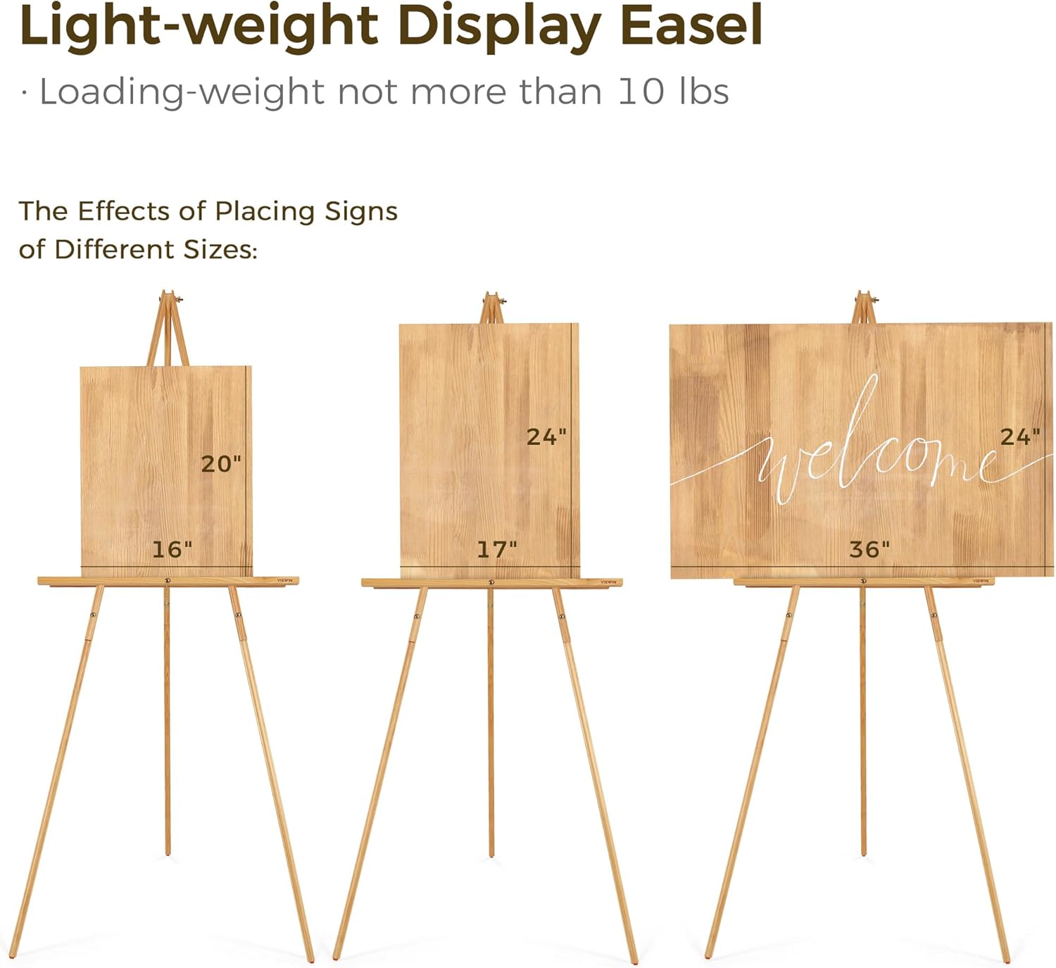 VISWIN 63" Gold Wooden Easel Stand - Tripod Display for Wedding Signs, Posters & Canvas Art