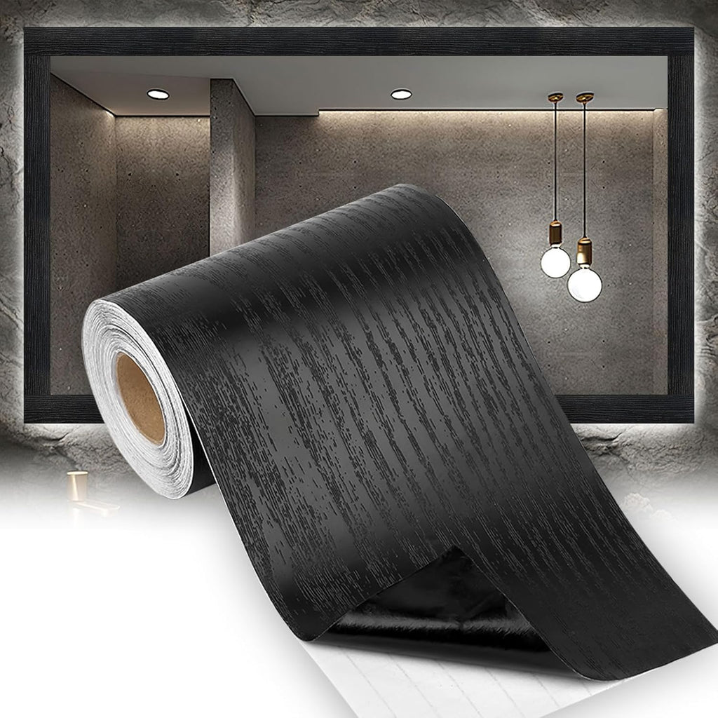 Skiennix Bathroom Mirror Frame Border - Peel & Stick Black Wood Grain Wallpaper (32.8 FT x 3.93 Inch)