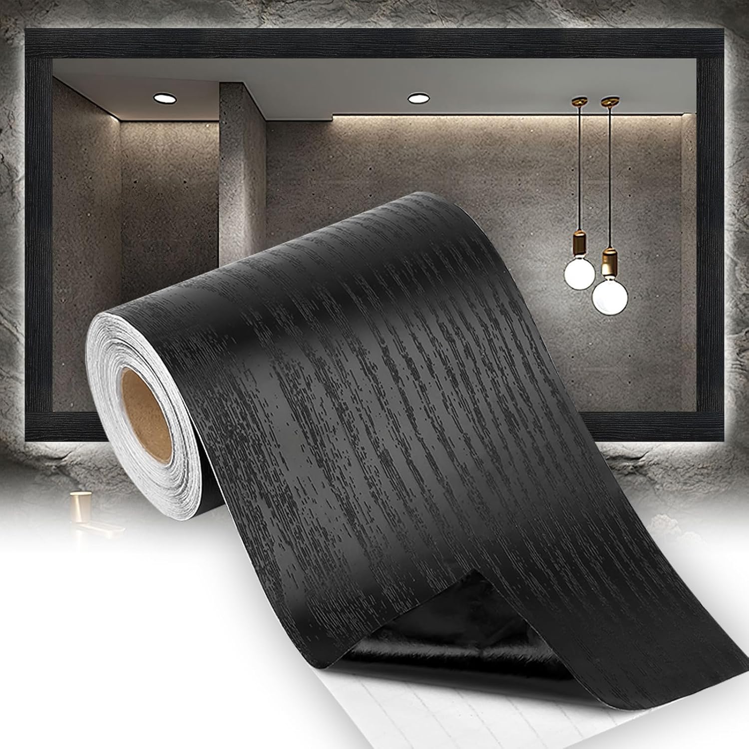 Skiennix Bathroom Mirror Frame Border - Peel & Stick Black Wood Grain Wallpaper (32.8 FT x 3.93 Inch)