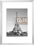Upsimples 12x16 Picture Frame - Versatile Wall Hanging for 8.5x11 Photos or 12x16 Without Mat - Silver Finish