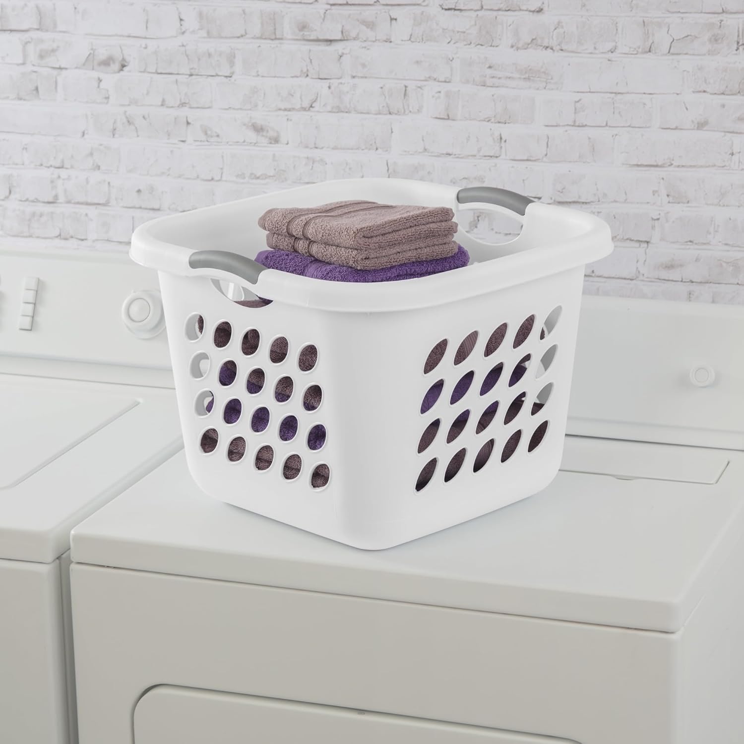 Regine Switzerland Square Laundry Basket - 1.5 Bushel Capacity, Durable Plastic, White