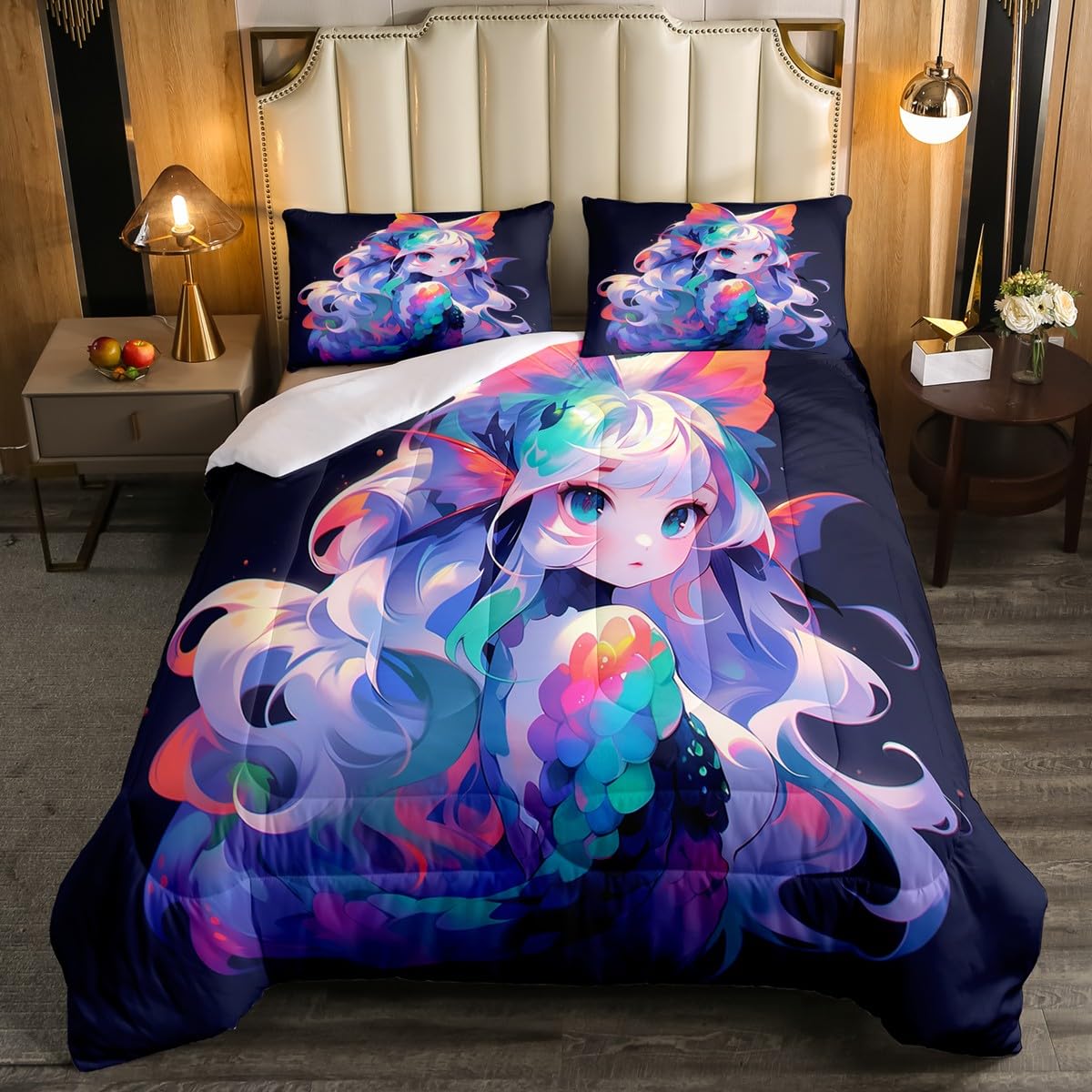 Erosebridal Anime Comforter Set Japanese Girl Bedding Comforter Sets 3D Cartoon Printed Bedding Queen for Kids Girls Anime Gifts Quilt with 2 Pillow Cases