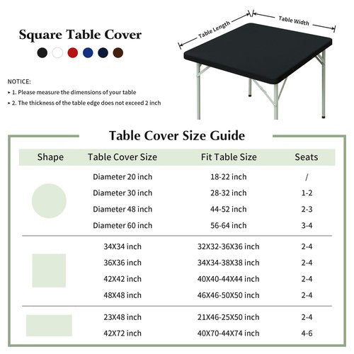 mylacerhome 2 Pack Square Fitted Tablecloth 34X34 Inch Stretch Spandex Card Table Cover Black Washable Cloth Elastic Table Topper for Indoor and Outdoor