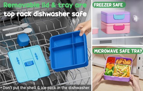 Fimibuke Chill Bento Box - Leak Proof Toddler Lunch Box with Ice Pack | BPA Free, 4 Compartments, Utensils Included