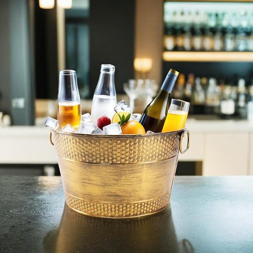 Metal Ice Bucket Galvanized Beverage Tub,Drink Buckets Large Cooler for Wine Beer Champagne Cocktails for Catering, Bars, Parties, Outdoor Events(Copper-1PC)