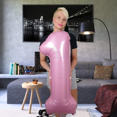 DIWULI 40-Inch Pastel Pink Number 1 Balloon - Large Foil Balloon for 1st Birthday Party Decorations