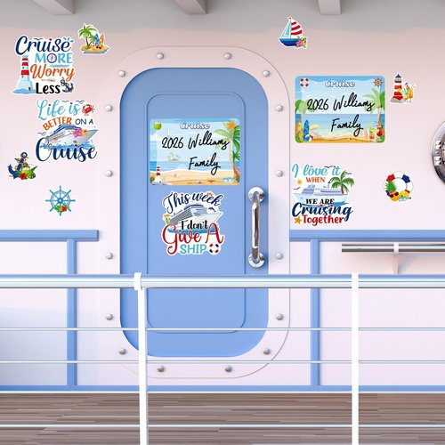 Large Cruise Door Decorations Magnetic - Cosmisun 12PCS Summer Beach Vacation Cruise Door Magnets with 3 Pens Funny Sea Navigation Cruise Ship Door Decoration Stickers for Carnival Cabin Stateroom