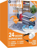 GONGSHI Vacuum Seal Bags - Space-Saving Storage for Clothes & Blankets | 24 Combo with Electric Pump