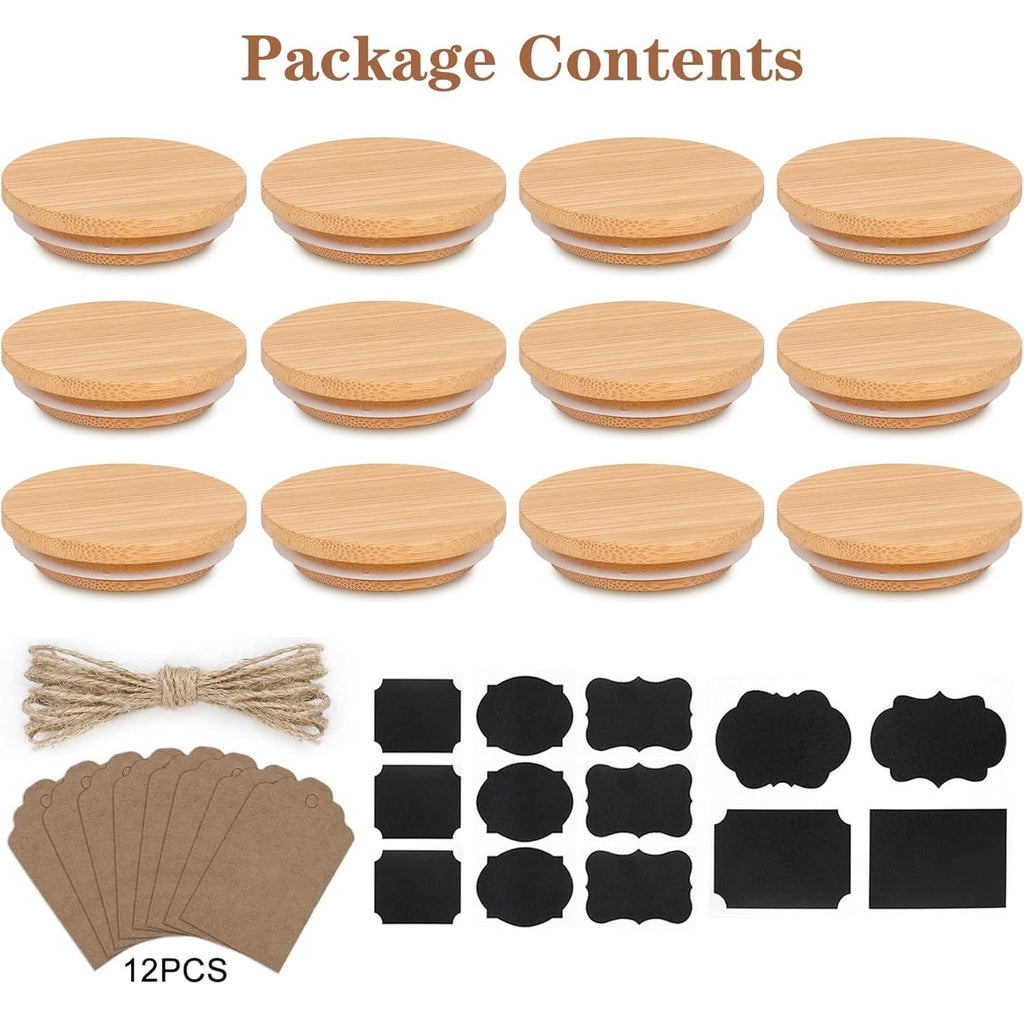 Oui Yogurt Lids Set - Bamboo & Wooden, Silicone Sealed, 12 Pack with Glass Storage Lids