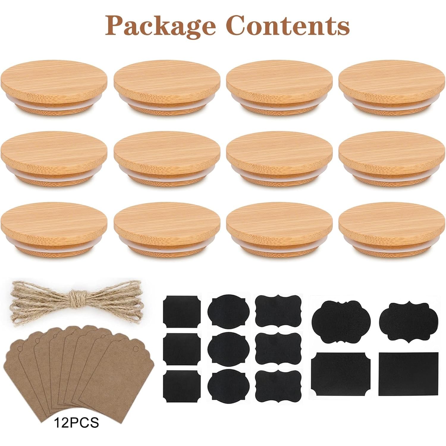 Oui Yogurt Lids Set - Bamboo & Wooden, Silicone Sealed, 12 Pack with Glass Storage Lids