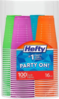 Hefty Disposable Plastic Party Cups - Easy Grip & Durable 16-Ounce Assorted Color Variety Pack | 100 Count