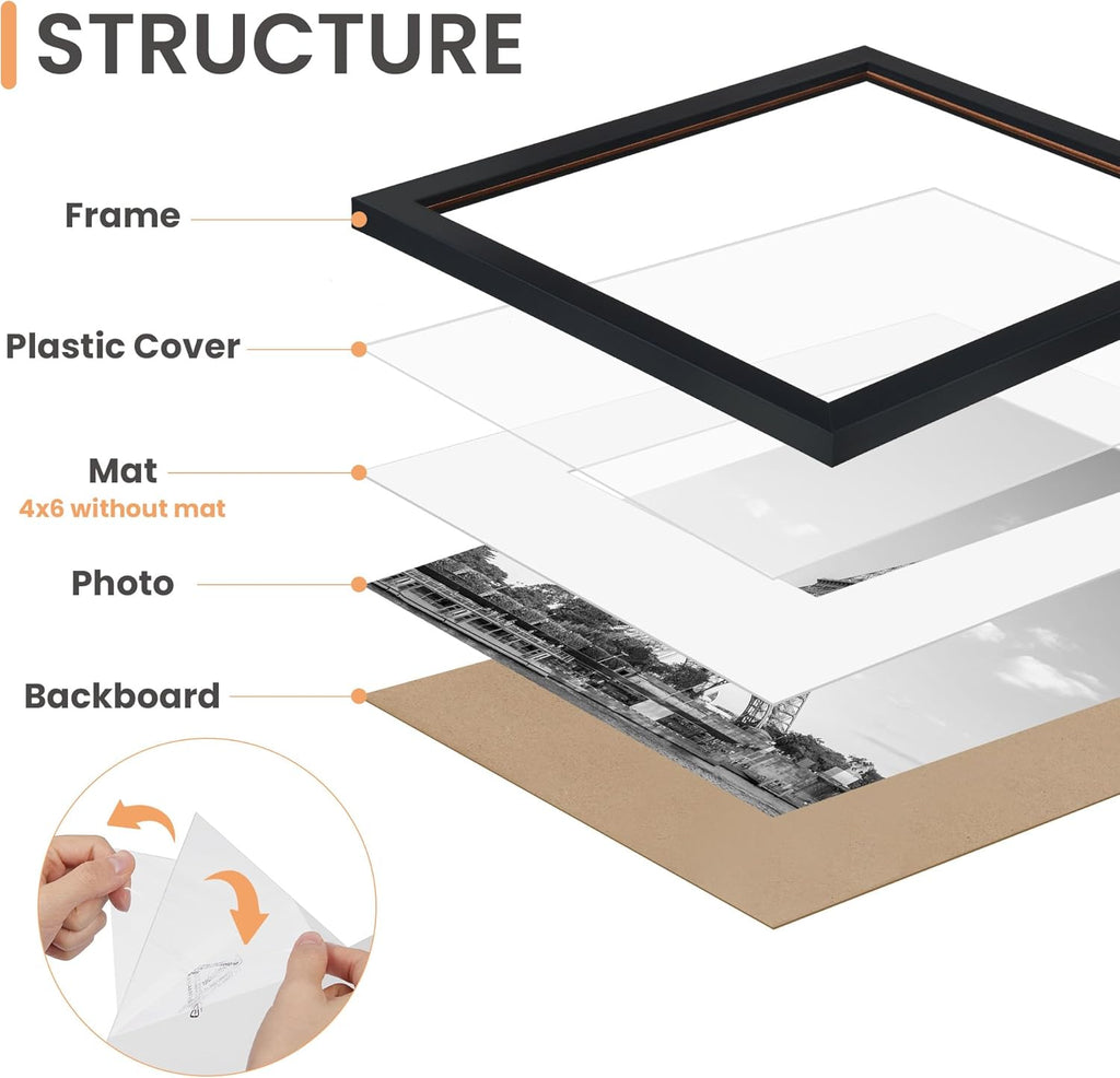 Upsimples 19-Pack Picture Frames Set - Versatile Wall Decor & Tabletop Display | Multi-Sized Black Frames (8x10, 5x7, 4x6)