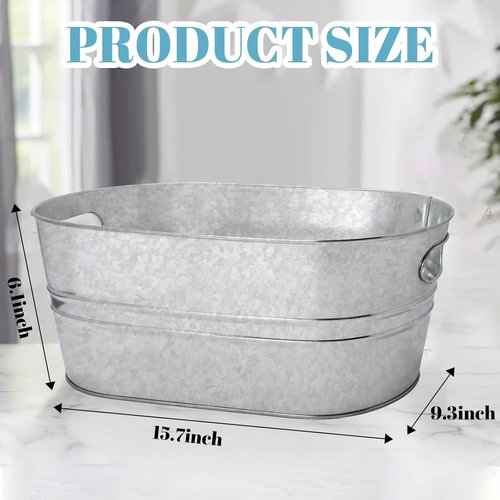 2 Pack 3 Gallon Galvanized Tub Ice Buckets for Parties Portable Beverage Tub Champagne Bucket Metal Ice Buckets for Cocktail Bar with Ice Scoop