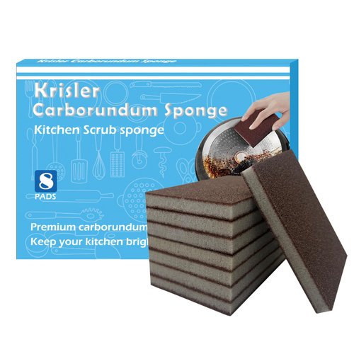 Krisler Carborundum Sponge Nano Emery Sponges Caspian Stone Pot Clean Brush Rust Eraser Grit Scouring Pads Pot Cleaning Pads with Carborundum Washing Kitchen Cleaner Tool 8pc