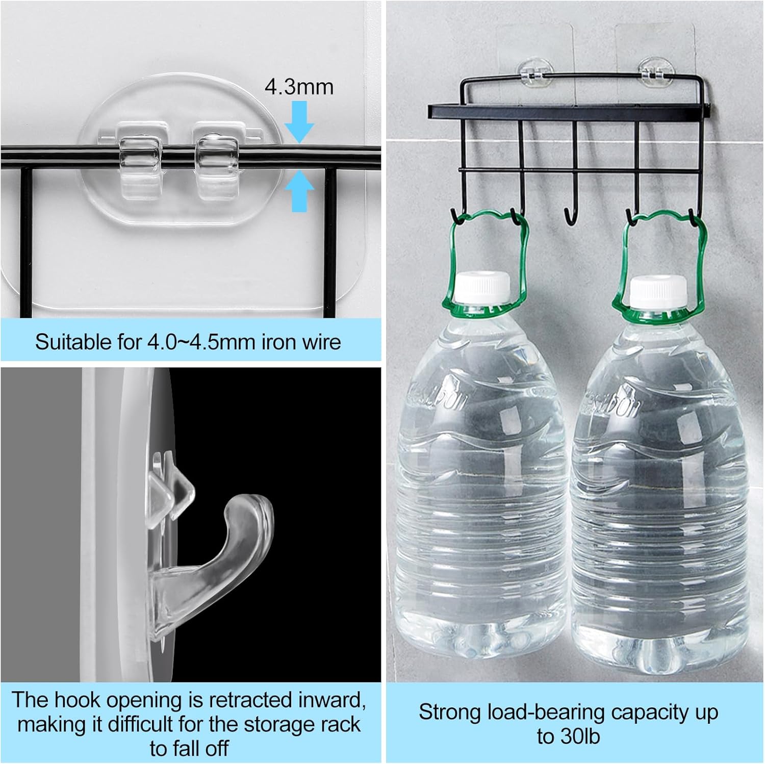Vivinin Shower Caddy Adhesive Replacement - No Drilling Hooks for Bathroom & Kitchen | 15 Pack