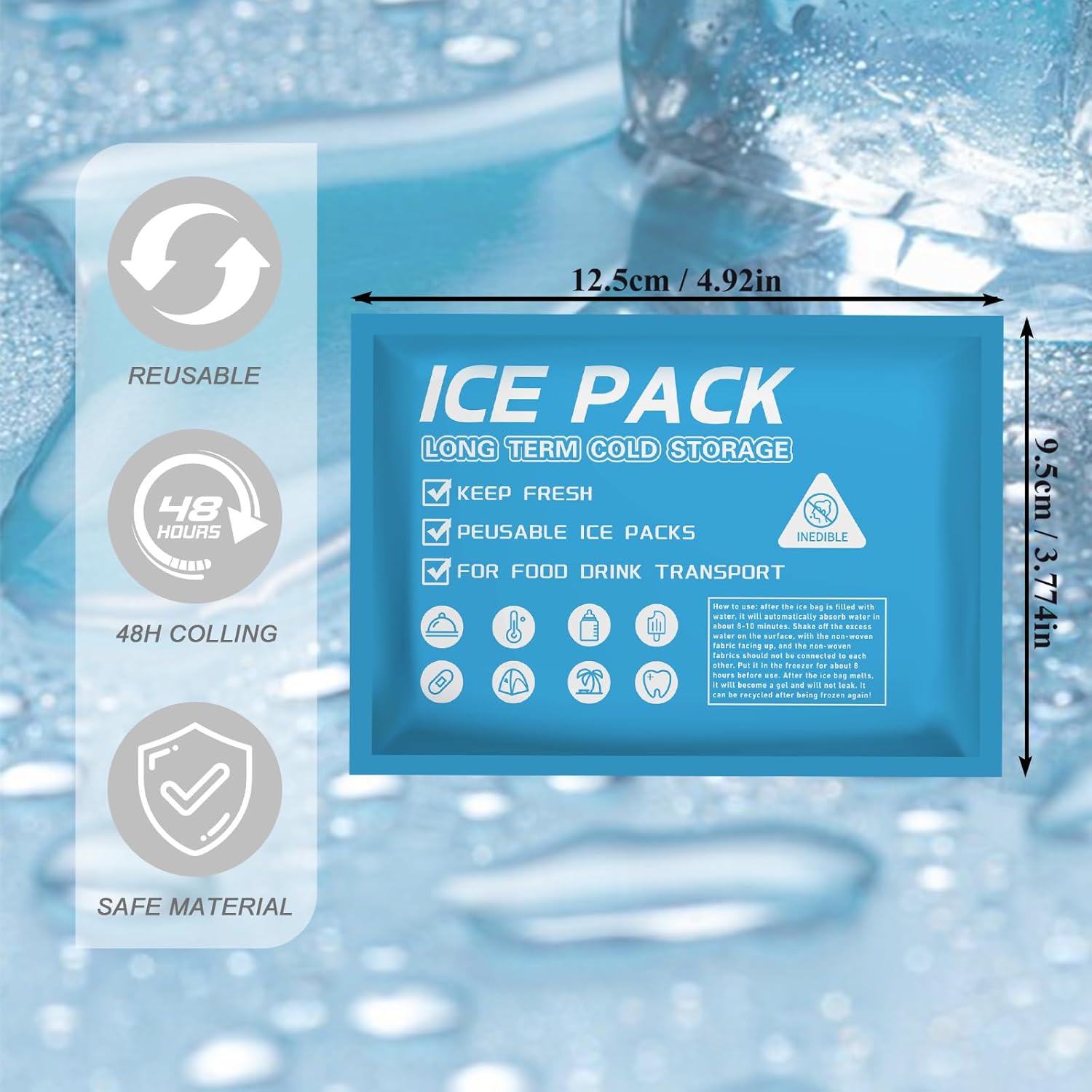 Skiennix Ice Packs for Coolers - Long-Lasting Reusable Gel Packs for Lunch Boxes & Camping