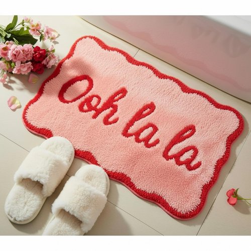 Drydiet Valentines Pink Bathroom Rugs 20 x 31 Inch Ooh La La Funny Bath Mat Non Slip Cute Washable Doormat for Valentines Winter Holiday Bathroom Shower Outdoor Indoor Front Porch Decor