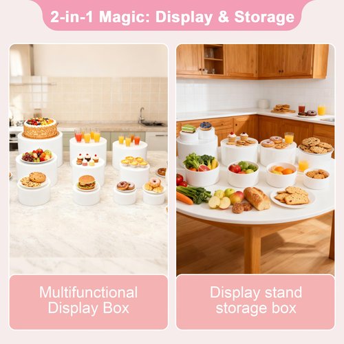 Buffet Risers,Food Risers for Buffet Table Display Stand Shelf for Party Catering Desset Jewelry Collectibles Acrylic Cube Boxes Display Nesting Risers with Hollow Bottoms White (circle, 10 pcs)