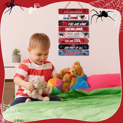 Threehoney Spider Room Decor Boys Bedroom Wall Decor Inspirational Spiders You Are Brave Wall Wooden Art Little Boy Kids Teen Bedroom Playroom Home Birthday Gifts(Spider)