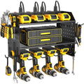 ZESEN Power Tool Organizer Wall Mount, 3 Layer Charging Station with 6 Outlets, 4 Drill Holders and Drill Bit Rack, Tool Holder Storage Shelf Rack for Garage, Workbench and Workshop, Black