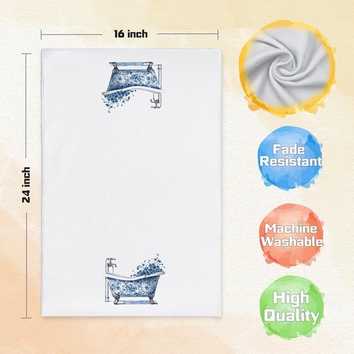 Qabliqo Chinoiserie Floral Hand Towel, Blue and White Bathroom Decor, Grandmillennial Aesthetic Flower Bathtub Decorative Hand Towels for Bathroom Washroom Spa Dorm Kitchen, 16x24 Inch