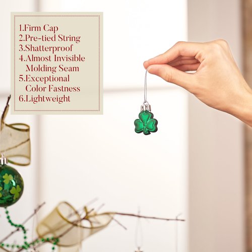 Valery Madelyn 50ct St Patricks Day Tree Decorations Shamrock Ornament Set, Irish Hanging Ball Ornament for Small Tree, Good Luck Clover Green Ornaments for St Patty's Day