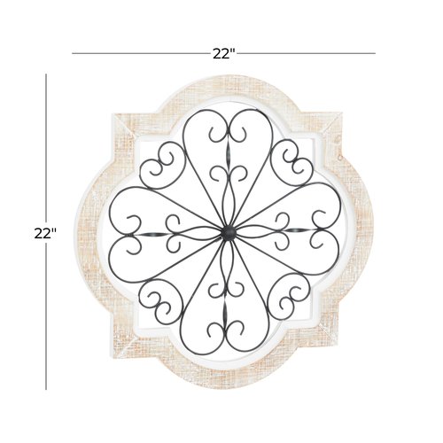 Deco 79 Wooden Scroll Home Wall Decor Wall Sculpture with Metal Scroll Work, Wall Art 22" x 1" x 22", White