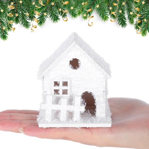 Cabilock Christmas Village Houses Set - 3PCS White Wood Snowflake Figurines with LED Lights | Holiday Tabletop Decor