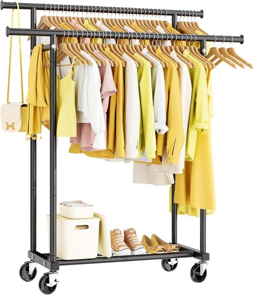 HYSEYY Rolling Clothes Rack - Sturdy Metal Garment Rack for Bedroom & Laundry | Portable Black Wardrobe
