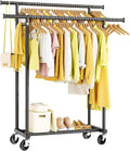 HYSEYY Rolling Clothes Rack - Sturdy Metal Garment Rack for Bedroom & Laundry | Portable Black Wardrobe