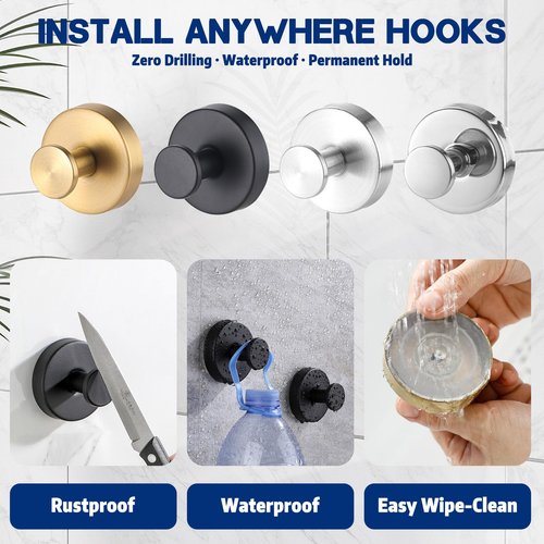 ALLVANA Removable & Reusable Suction Cup Hooks for Shower, Heavy Duty No-Drill Cup Hooks for Towels, Robes, Loofah–Wreath Hangers for Front Doors, Mount on Glass, Mirror, Tile, Doors (2BLACK)
