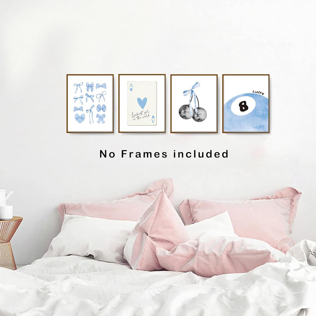 Okaxscm Wall Art Prints Set of 4 - Trendy Light Blue Coquette Decor for Girls' Bedroom | 8x10 Unframed