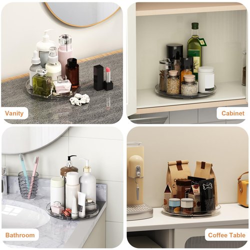 2 Pack Lazy Susan Organizer Turntable, Clear 9 Inch Rotating Organizer Tray for Cabinet Table Top, Round Non-Skid Refrigerator Lazy Susan, Kitchen Storage for Pantry Countertop Bathroom, Spice Rack