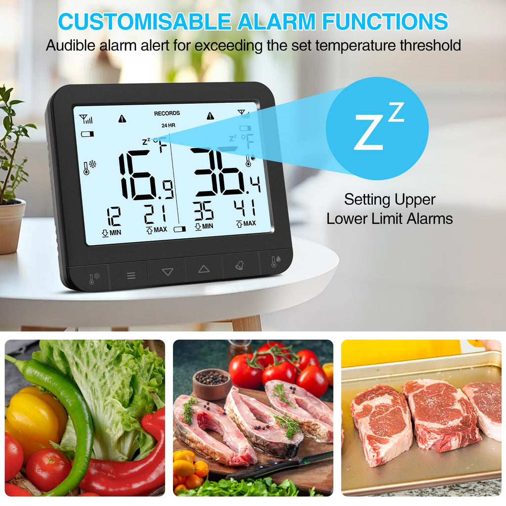 Geevon Digital Wireless Refrigerator Thermometer with Alarm, Low Battery Warning Icon, Max/Min Temperature LCD Display, Suitable for Domestic or Commercial Use Freezer Thermometer with Alarm