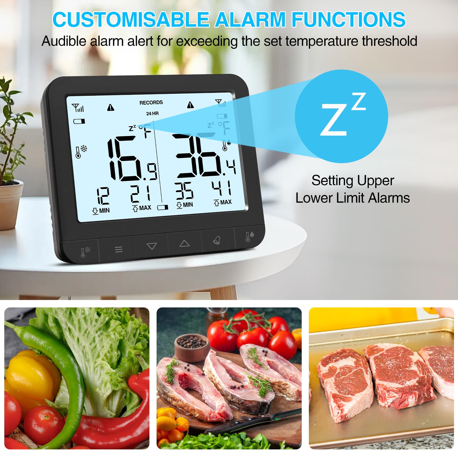 Geevon Digital Wireless Refrigerator Thermometer with Alarm, Low Battery Warning Icon, Max/Min Temperature LCD Display, Suitable for Domestic or Commercial Use Freezer Thermometer with Alarm