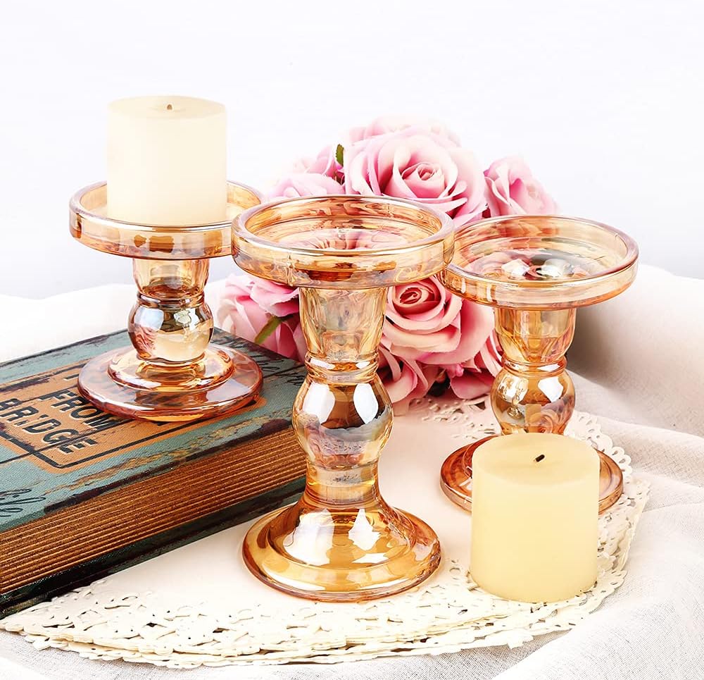Regine Switzerland Glass Candlestick Set - Elegant Crystal Holders for Weddings & Home Decor | 3-Piece Clear Design