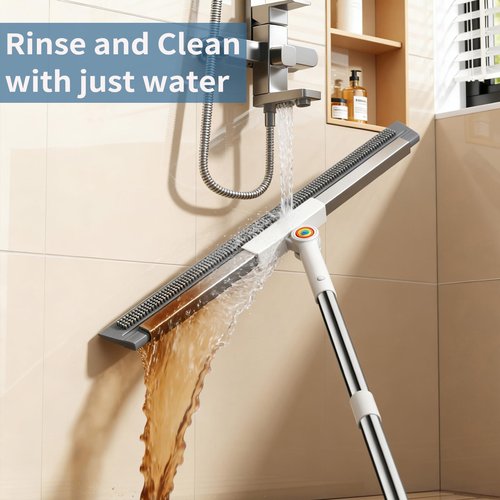 Floor Squeegee for Concrete Floor, Squeegee for Floor with 180° Rotating Head & 63" Long Handle, Garage Floor Squeegee Broom for Epoxy, Pet Hair, Water Removal, Tile Floor, Shower Glass, Driveway