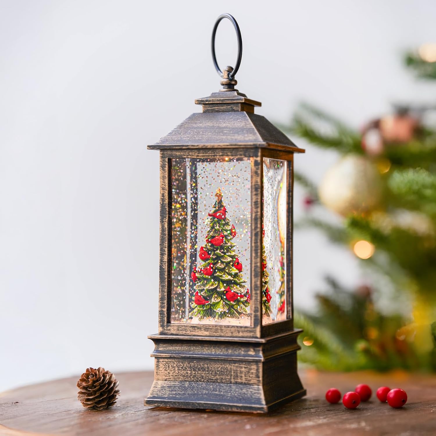 VISFLAIR 10'' Lighted Christmas Tree Snow Globe - Musical Water Lantern with Glitter | Battery or USB Powered