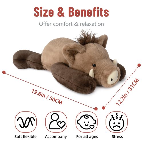 Niuniu Daddy 20" | 3.3 Pound Wild Boar Weighted Pig Stuffed Animals for Kids Adults, Large Wild Boar Weighted Body Pillow for Sleeping, Fluffy Pig Plush Toy for Birthday Christmas Holiday Presents