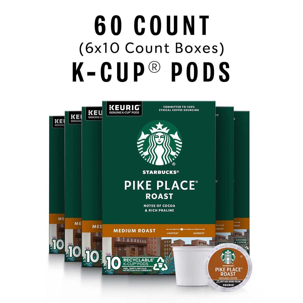 Starbucks K-Cup Coffee Pods - Medium Roast Pike Place Roast for Hot or Iced Coffee | 60 Count