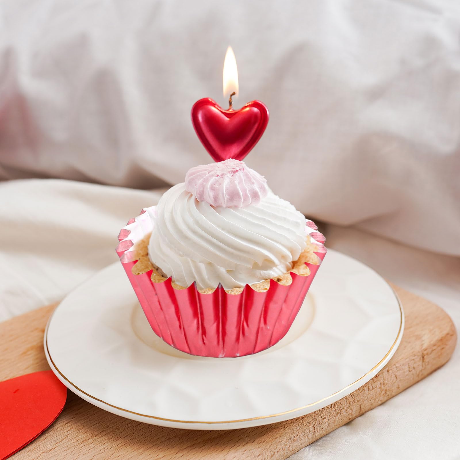 Whaline 300Pcs Valentine's Day Mini Foil Cupcake Liners Baking Cups Red Pink Gradient Foil Metallic Cupcake Wrappers Muffin Liners for Wedding Anniversary Birthday Party