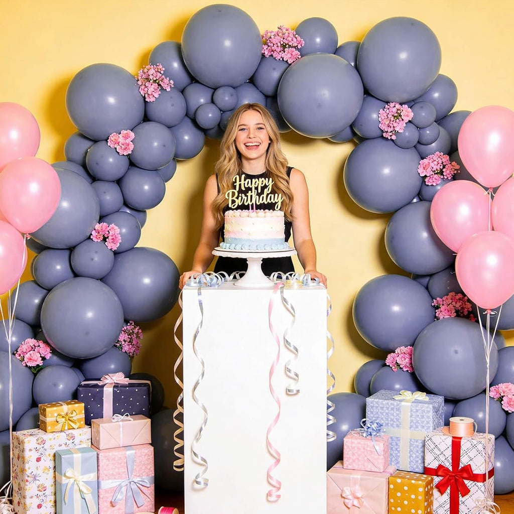 Skiennix Dusty Blue Balloons - 12 Inch Latex Balloons for Birthday Party & Baby Shower | 110pcs with Ribbons