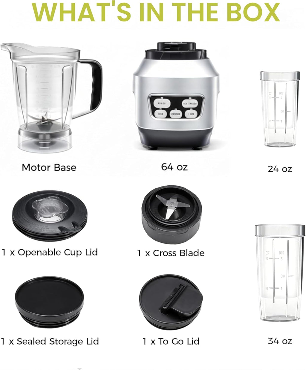 Simple Deluxe Smoothie Blender - 1200W Powerful Kitchen Blender with 60 oz Capacity & BPA-Free Cups | Silver