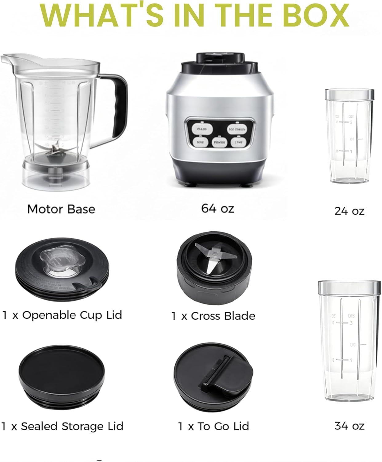 Simple Deluxe Smoothie Blender - 1200W Powerful Kitchen Blender with 60 oz Capacity & BPA-Free Cups | Silver