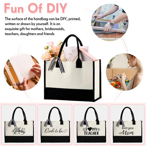 Sweetude 20 Pcs Canvas Tote Bags for Women Classic Initial Beach Bag with Handles Sublimation DIY Blank Personalized Tote(Natural White)