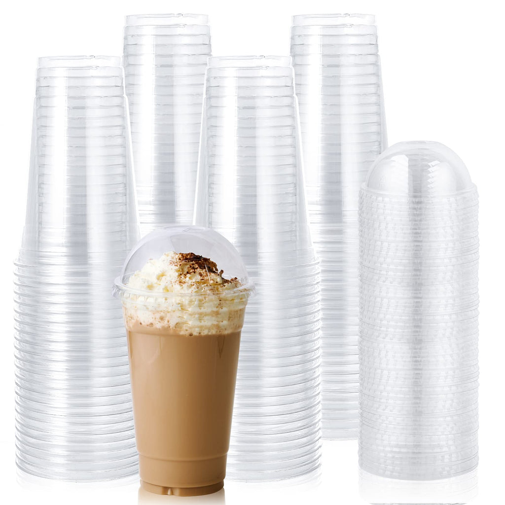 Lilymicky 90 Sets 20 oz Clear Plastic Cups with Dome Lids, 20 oz Disposable Plastic Drinking Parfait Cups for Ice Coffee, Smoothie, Frappuccino, Bubble Boba
