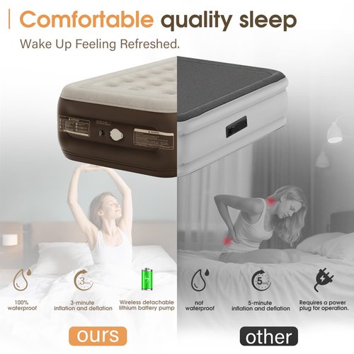 VOSSER Twin Size Airbed with Detachable Rechargeable Pump - for Camping & Home Use, Portable Design, Supports up to 330 lbs MAX