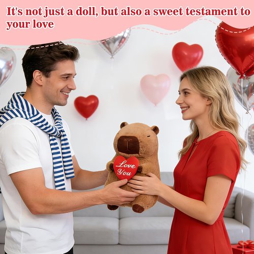 SHINUOER 12 Inch Capybara Plush Cute Capybara Stuffed Animal Kawaii Plush with Red Heart Capybara Gifts Cute Plush Pillow Valentines Day Decorations Valentines Day Gifts for Her