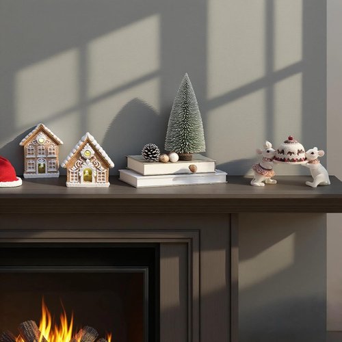 Braxio Gingerbread House Kit - 2PCS Miniature LED Light Decor for Indoor Home Aesthetic - 3 Inch