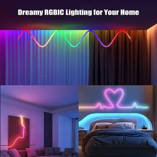 FlyQintess 9.84ft 5V LED Rope Lights, Neon LED Lights Strip with 360 Degree Luminous, USB Flexible IP67 Waterproof Music Sync Remote APP Control for Bedroom, Home, Gaming Lights and Decor
